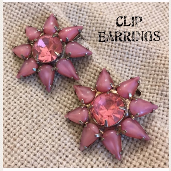 Vintage Pink Austrian Crystal Star Flower Clips - Picture 2 of 12